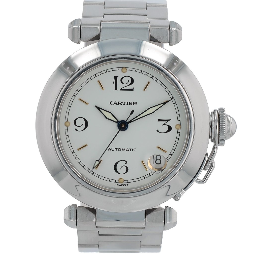 Cartier Pasha 2324 White IndexArabic Dial Smooth Bezel Butterfly Clasp Band